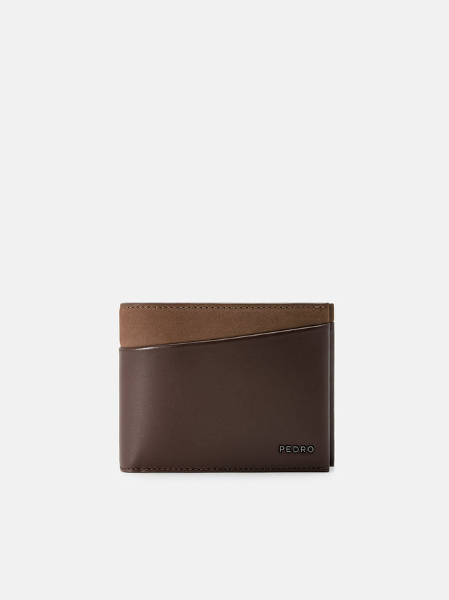 PEDRO Nubuck Leather Bi-Fold Wallet with Insert- Dark Brown