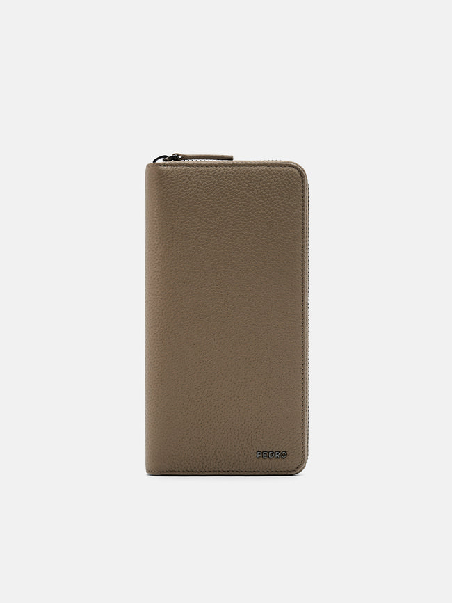 PEDRO embossed  leather long wallet-Taupe