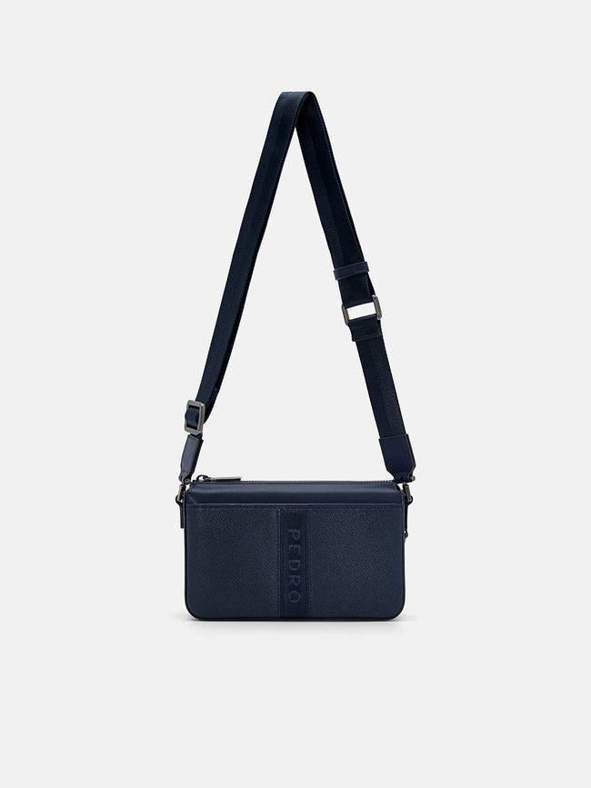 PEDRO Embossed Leather Pouch- Navy