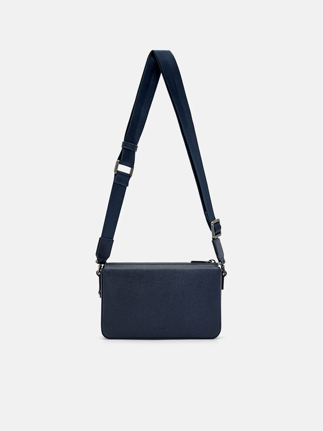 PEDRO Embossed Leather Pouch- Navy