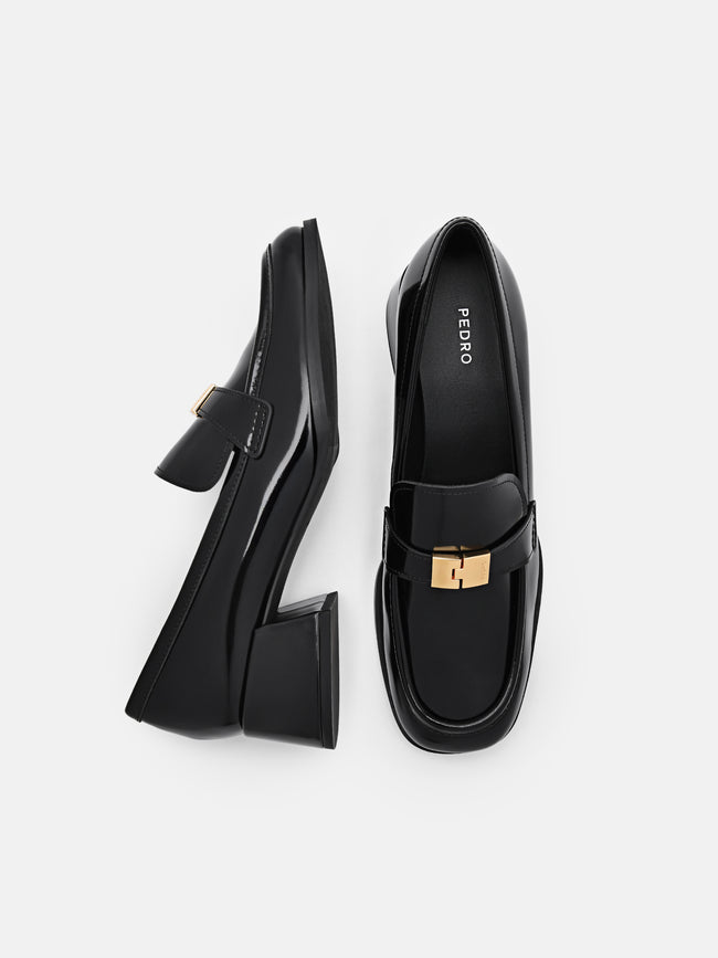PEDRO Jatte Leather Heel Loafers- Black