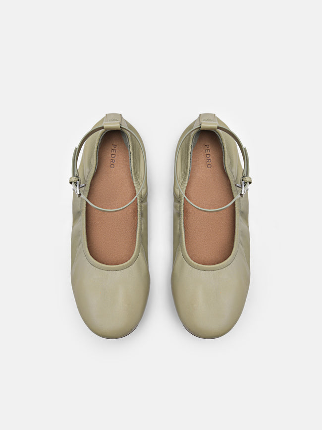 PEDRO Eclipse Leather Ballerina Flats - Olive