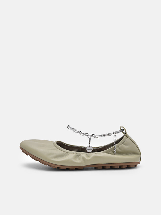 PEDRO Eclipse Leather Ballerina Flats - Olive