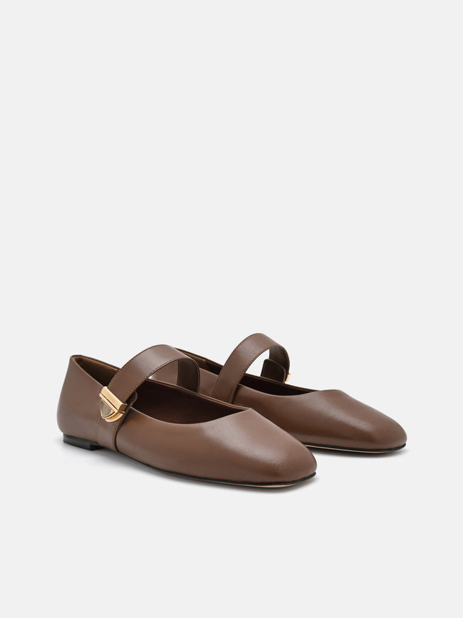 PEDRO Lottie Leather Ballerina Flats- Brown