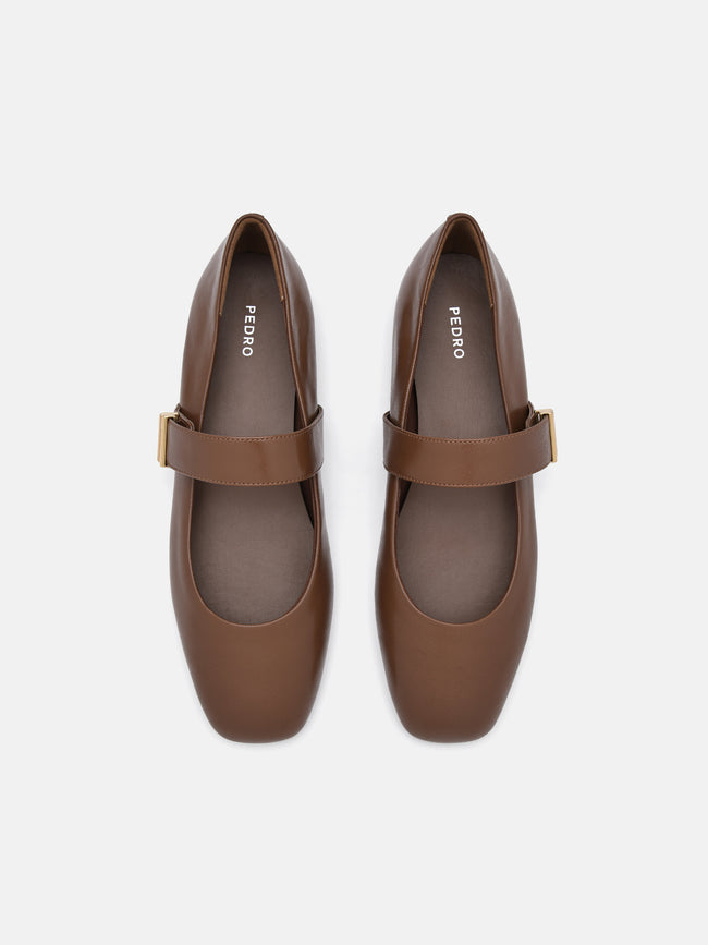 PEDRO Lottie Leather Ballerina Flats- Brown