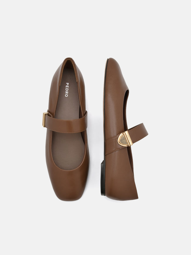 PEDRO Lottie Leather Ballerina Flats- Brown