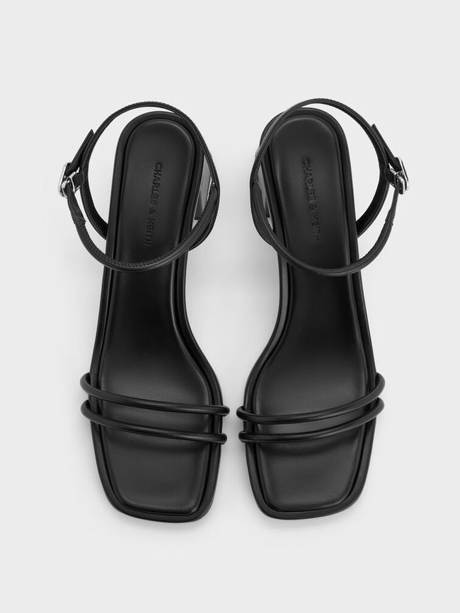 Strappy Trapeze-Heel Sandals_Black