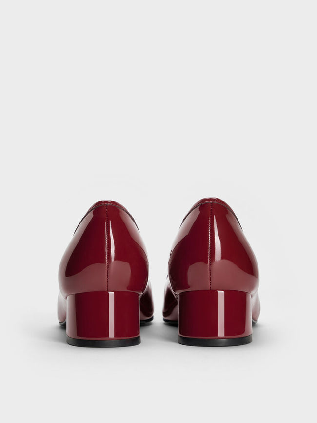 CHARLES & KEITH Women Barbara Patent Pearl-Bow Ballet Pumps -Red