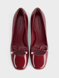 CHARLES & KEITH Women Barbara Patent Pearl-Bow Ballet Pumps -Red