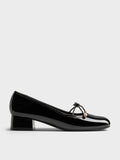 CHARLES & KEITH Women Barbara Patent Pearl-Bow Ballet Pumps -Black Patent