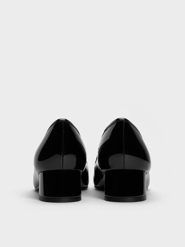 CHARLES & KEITH Women Barbara Patent Pearl-Bow Ballet Pumps -Black Patent