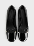 CHARLES & KEITH Women Barbara Patent Pearl-Bow Ballet Pumps -Black Patent