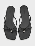 Metallic-Charm Strappy Thong Sandals_Black