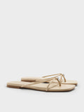 Metallic-Charm Strappy Thong Sandals_Beige