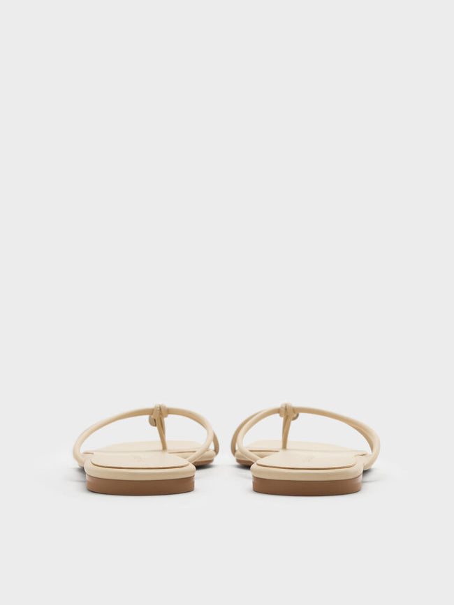 Metallic-Charm Strappy Thong Sandals_Beige