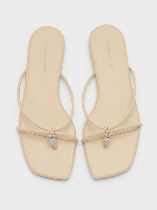 Metallic-Charm Strappy Thong Sandals_Beige