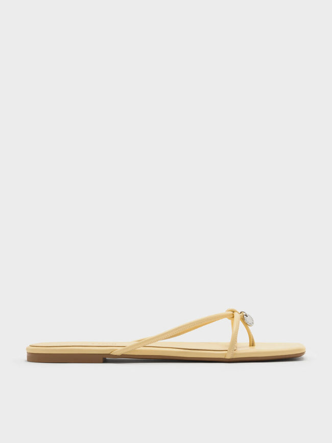 Metallic-Charm Strappy Thong Sandals_Yellow