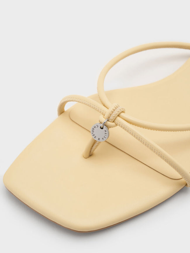 Metallic-Charm Strappy Thong Sandals_Yellow