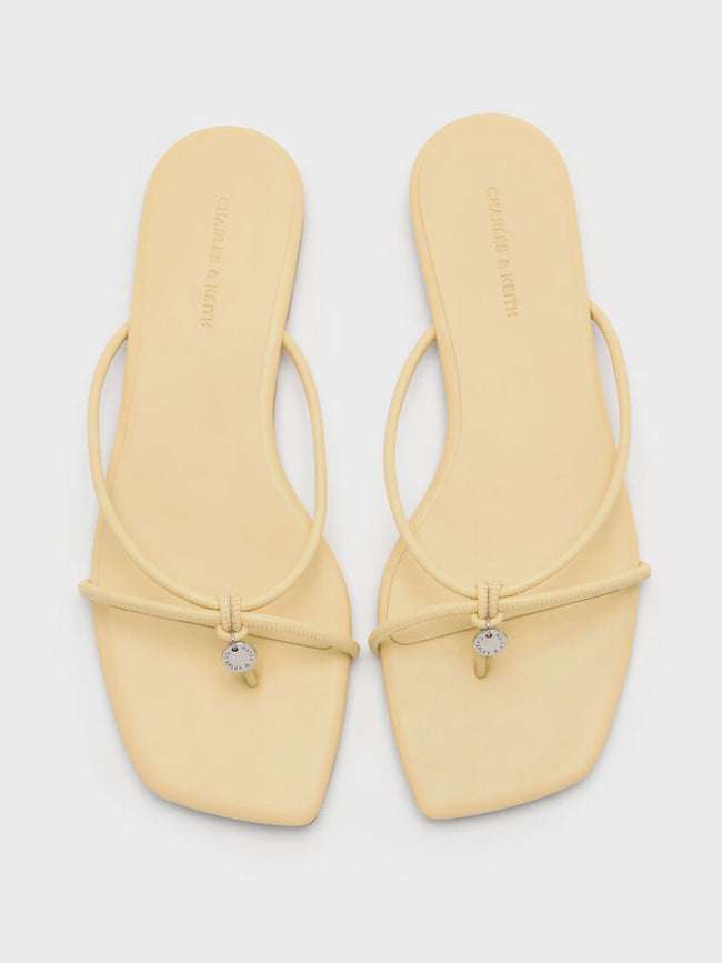 Metallic-Charm Strappy Thong Sandals_Yellow