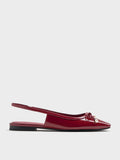 CHARLES & KEITH Women Barbara Patent Pearl-Bow Slingback Flats_Red