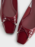 CHARLES & KEITH Women Barbara Patent Pearl-Bow Slingback Flats_Red