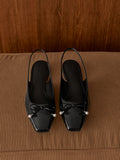 CHARLES & KEITH Women Barbara Patent Pearl-Bow Slingback Flats_Black Patent