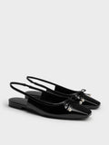 CHARLES & KEITH Women Barbara Patent Pearl-Bow Slingback Flats_Black Patent