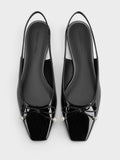 CHARLES & KEITH Women Barbara Patent Pearl-Bow Slingback Flats_Black Patent
