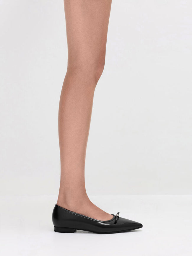 Bow Pointed Ballet Flats_Black