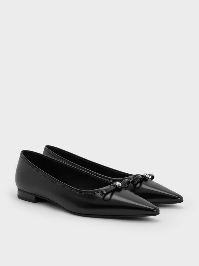 Bow Pointed Ballet Flats_Black
