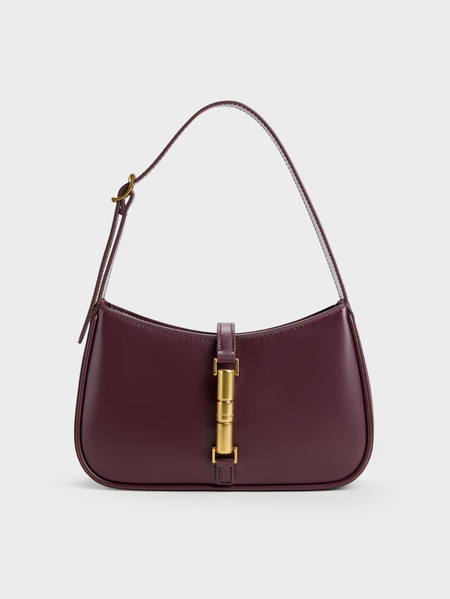 CHARLES & KEITH Women Cesia Metallic-Accent Shoulder Bag_Wineberry Red