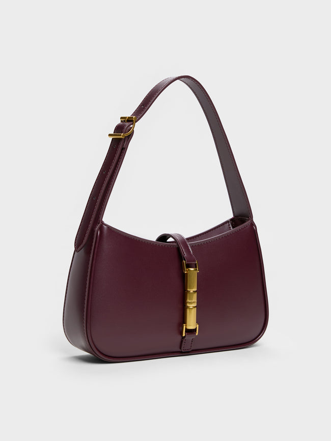 CHARLES & KEITH Women Cesia Metallic-Accent Shoulder Bag_Wineberry Red