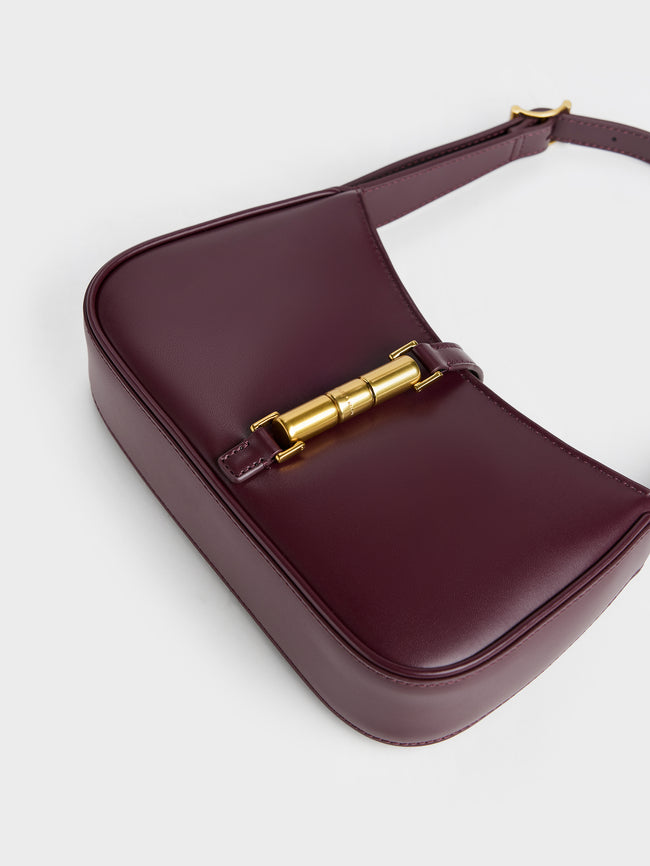CHARLES & KEITH Women Cesia Metallic-Accent Shoulder Bag_Wineberry Red