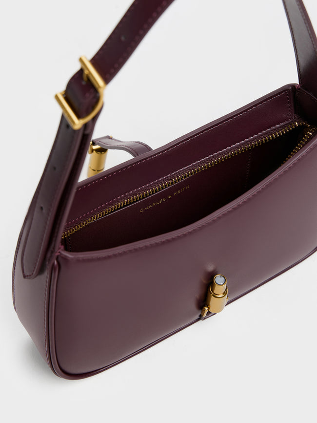 CHARLES & KEITH Women Cesia Metallic-Accent Shoulder Bag_Wineberry Red