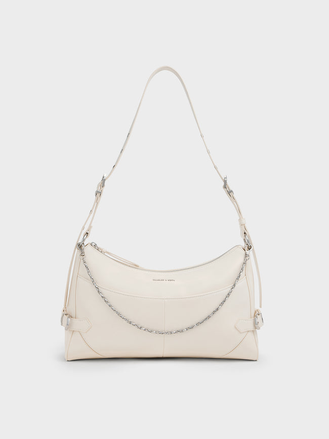 CHARLES & KEITH Women Antonella Chain-Strap Side-Buckle Shoulder Bag_Cream
