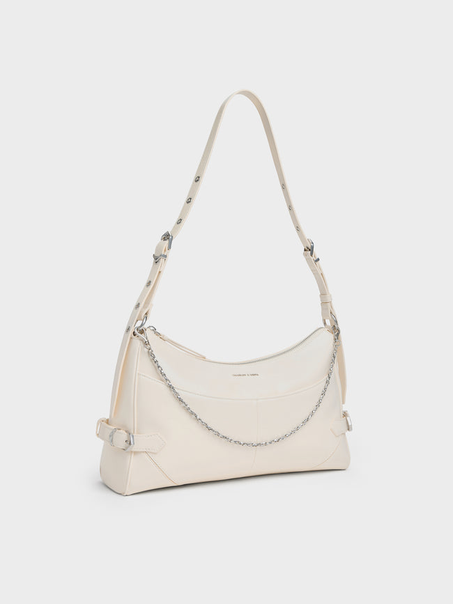 CHARLES & KEITH Women Antonella Chain-Strap Side-Buckle Shoulder Bag_Cream