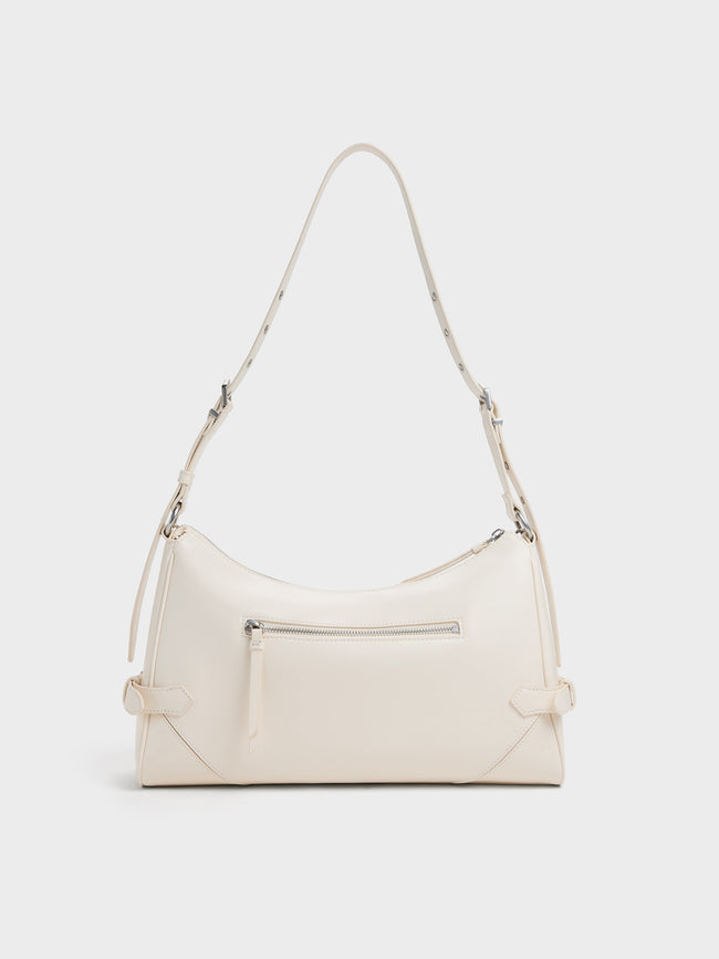 CHARLES & KEITH Women Antonella Chain-Strap Side-Buckle Shoulder Bag_Cream