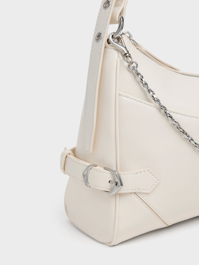 CHARLES & KEITH Women Antonella Chain-Strap Side-Buckle Shoulder Bag_Cream