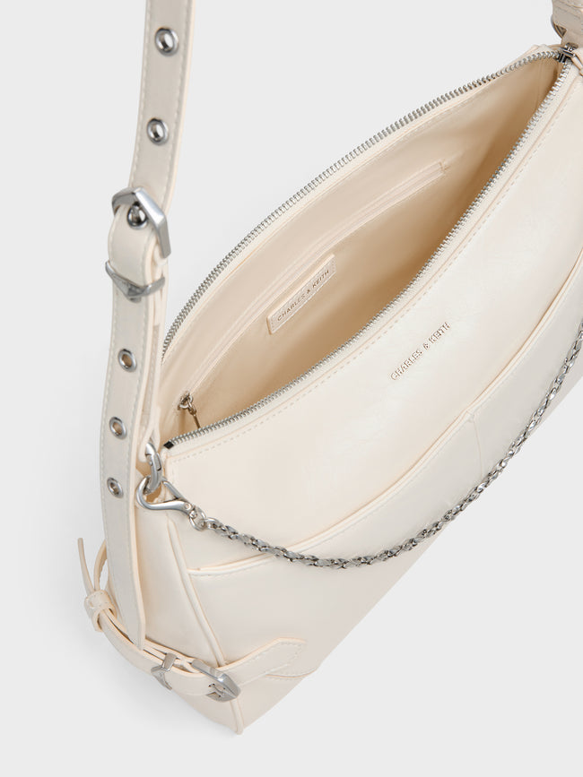 CHARLES & KEITH Women Antonella Chain-Strap Side-Buckle Shoulder Bag_Cream