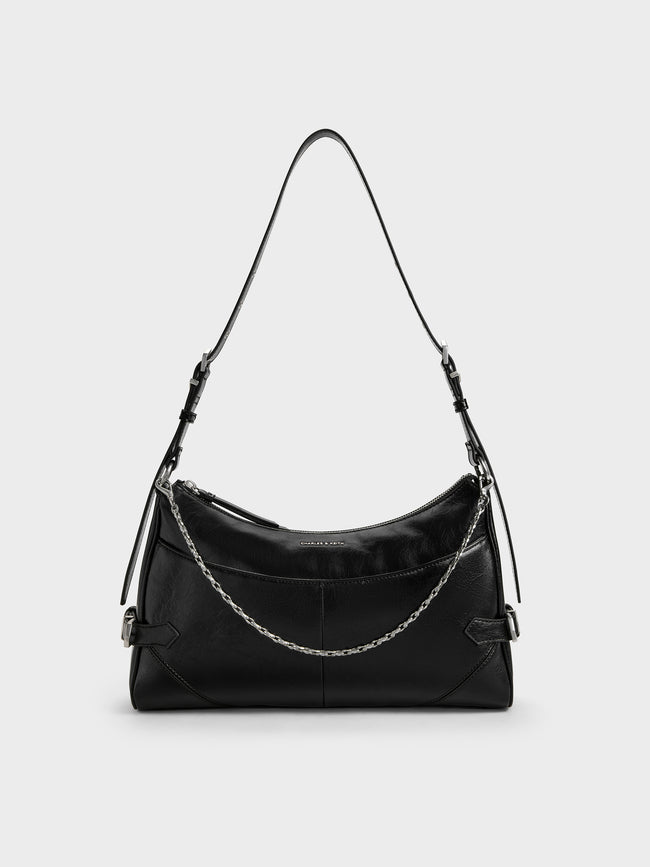 CHARLES & KEITH Women Antonella Chain-Strap Side-Buckle Shoulder Bag_Noir