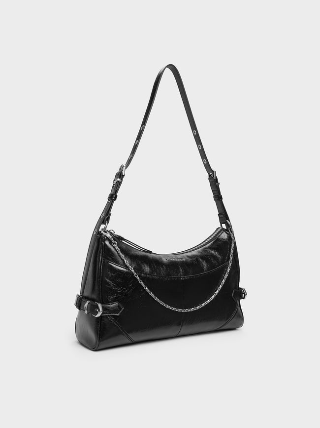 CHARLES & KEITH Women Antonella Chain-Strap Side-Buckle Shoulder Bag_Noir