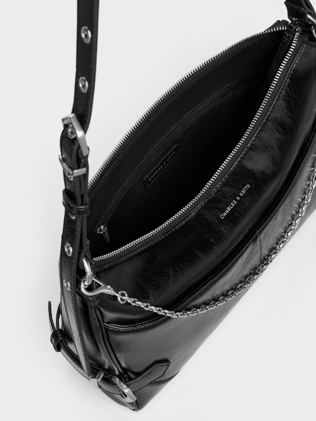 CHARLES & KEITH Women Antonella Chain-Strap Side-Buckle Shoulder Bag_Noir