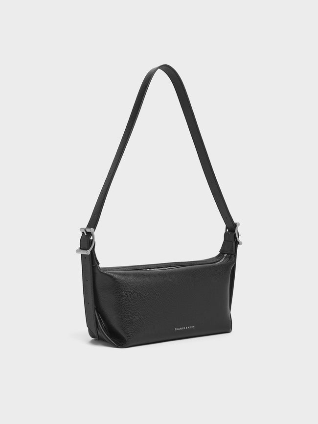 CHARLES & KEITH Women Larsen Buckle-Strap Slouchy Shoulder Bag_Noir