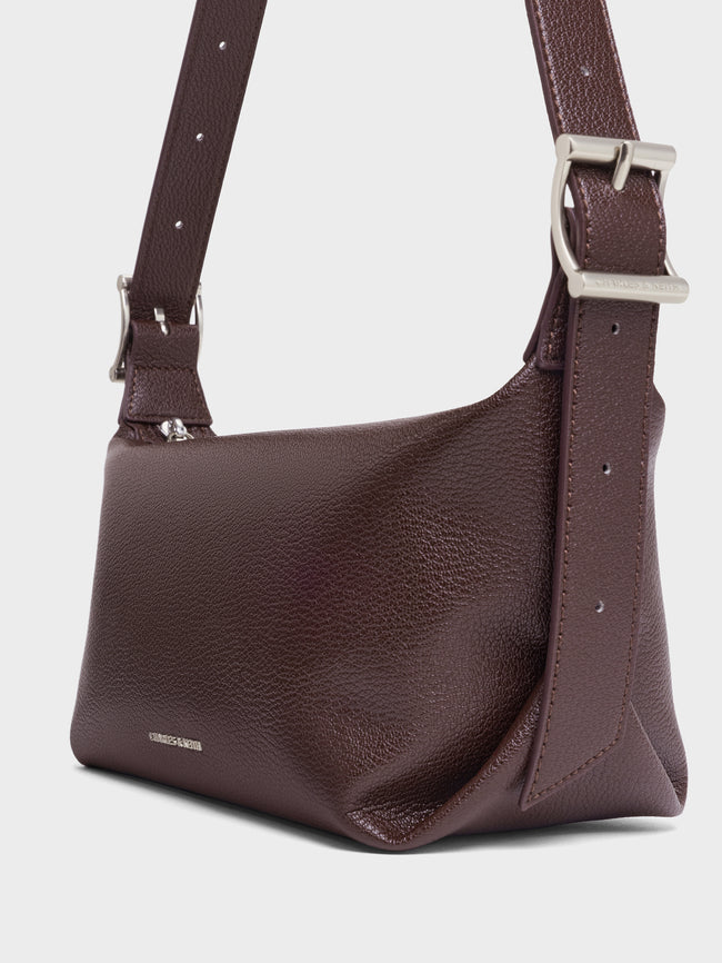 CHARLES & KEITH Women Larsen Buckle-Strap Slouchy Shoulder Bag_Plum