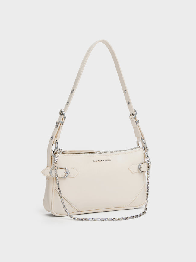 CHARLES & KEITH Women Antonella Chain-Strap Side-Buckle Crossbody Bag_Cream