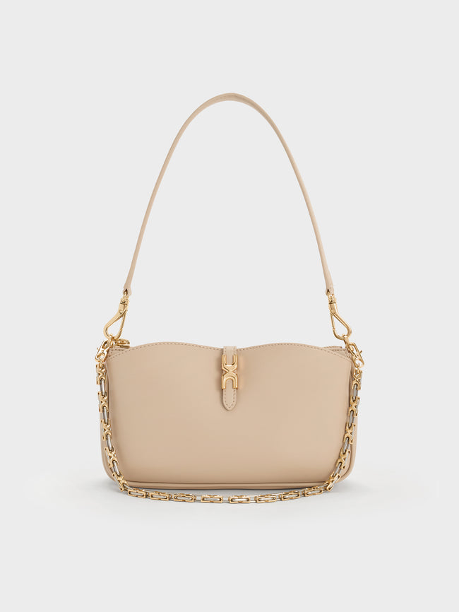 CHARLES & KEITH Women Adalyn Chain Shoulder Bag_Dusted Oat
