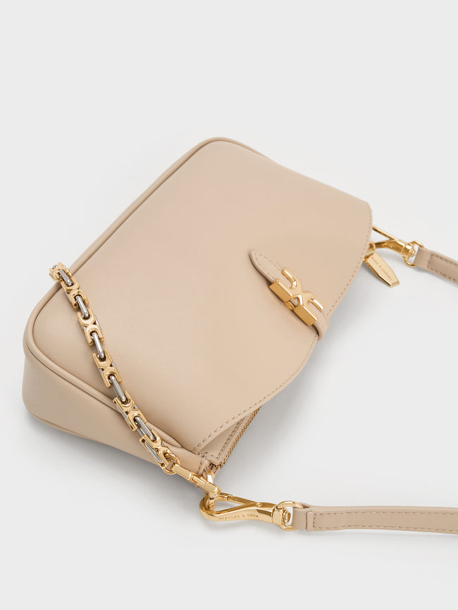 CHARLES & KEITH Women Adalyn Chain Shoulder Bag_Dusted Oat