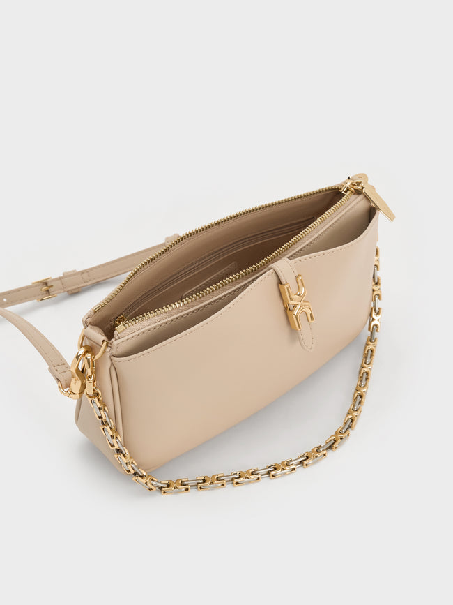 CHARLES & KEITH Women Adalyn Chain Shoulder Bag_Dusted Oat