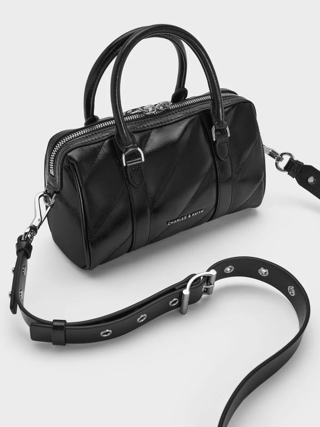 Philomena Panelled Chain-Handle Bowling Bag_Noir