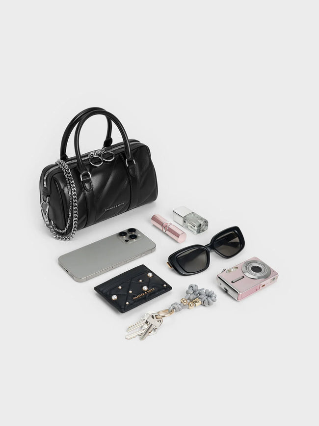 Philomena Panelled Chain-Handle Bowling Bag_Noir